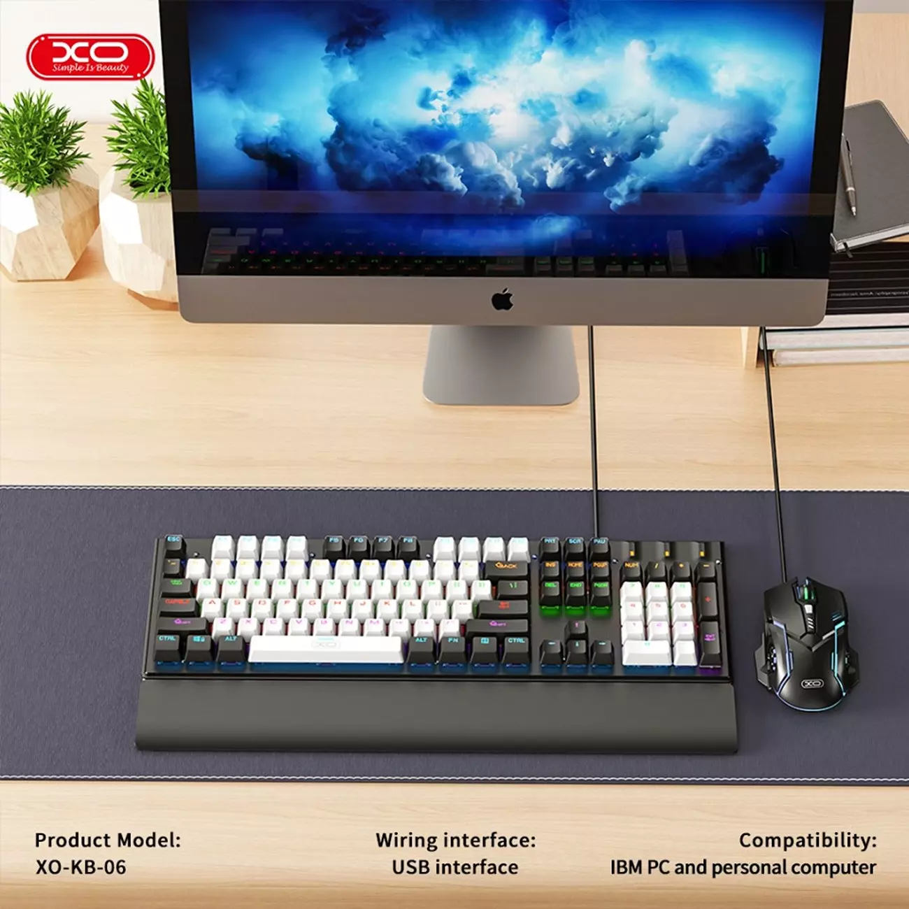 ست گیمینگ موس و کیبورد سیمی با نورپردازی RGB ایکس او KB-06