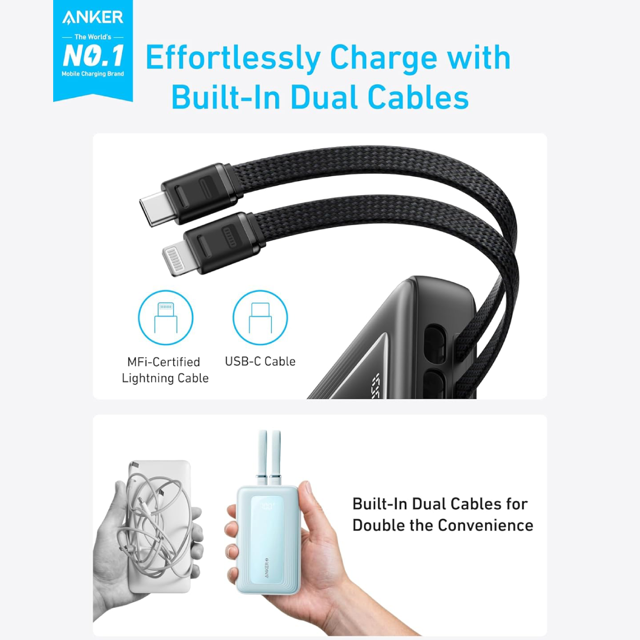 پاور بانک فست شارژ 30 وات USB، Type-C و لایتنینگ 20000 میلی آمپر انکر A1681