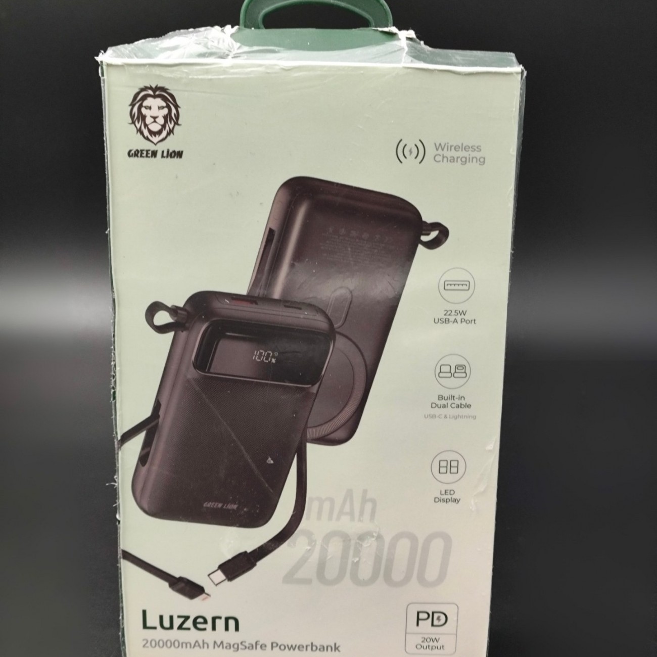 پاوربانک وایرلس 20000 به همراه کابل متصل گرین لاین Green Lion Luzern MagSafe Power Bank GNLEZ20KPBBK