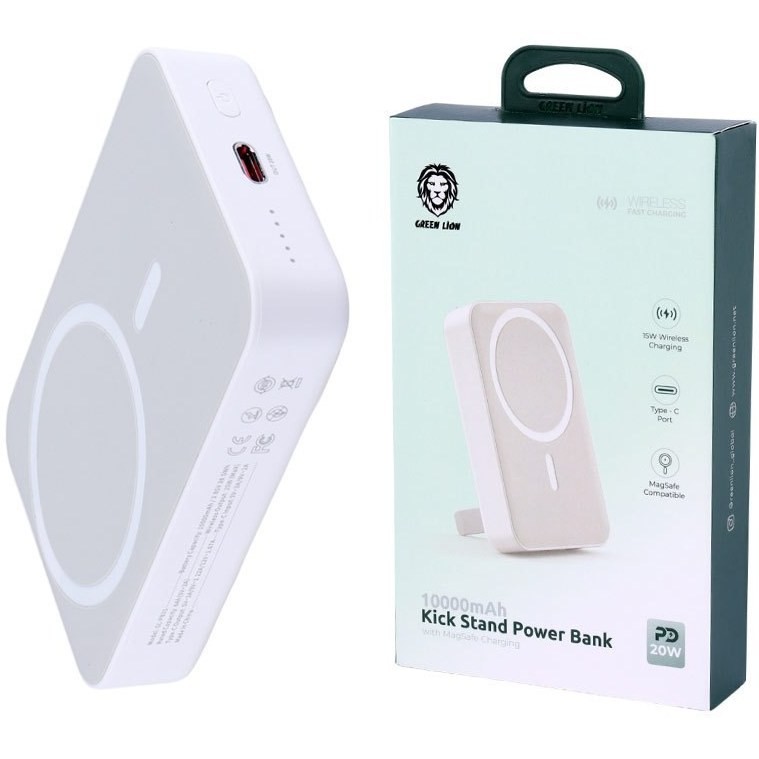 پاور بانک وایرلس 10000 با پایه گرین لاین Green Lion Kick Stand Power Bank GNKIK10KPBBK