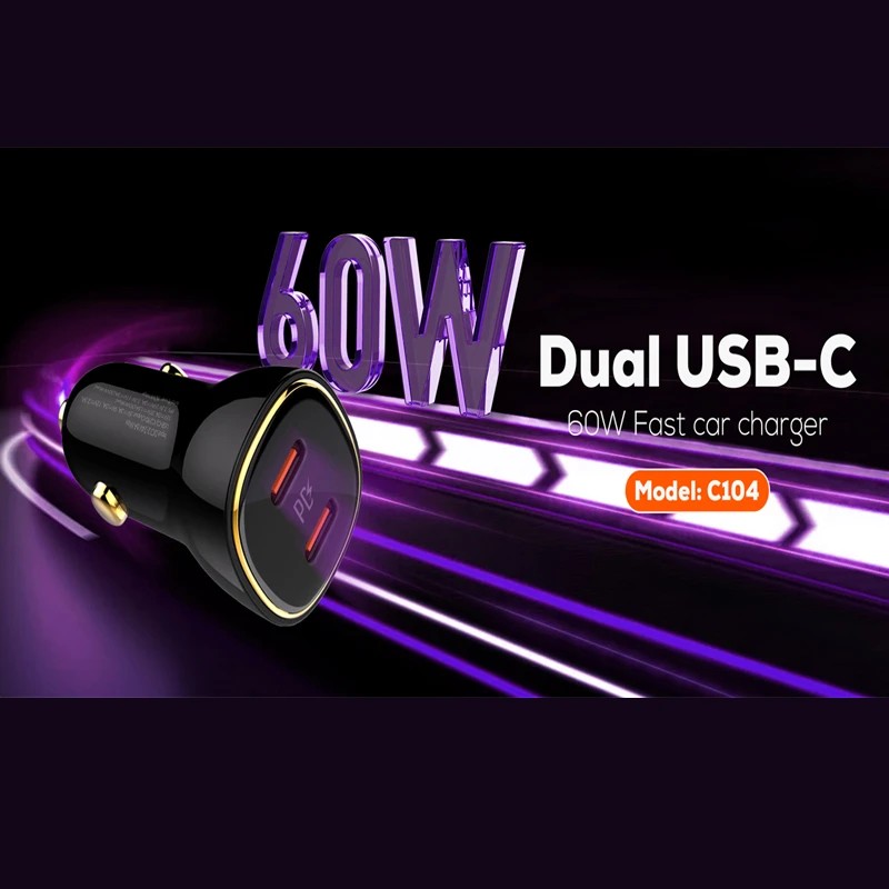 شارژر فندکی 60 وات با کابل همراه الدینیو LDNIO Car Charger C104