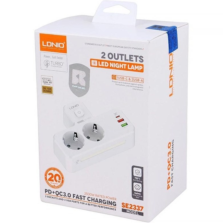 چند راهی برق و شارژر الدینیو LDNIO SE2337 QC3.0 PD3.0 Power Strip