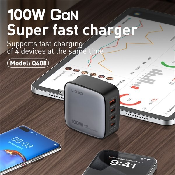 آداپتور شارژر چهار پورت 100وات الدینیو Ldnio Q408 GaN