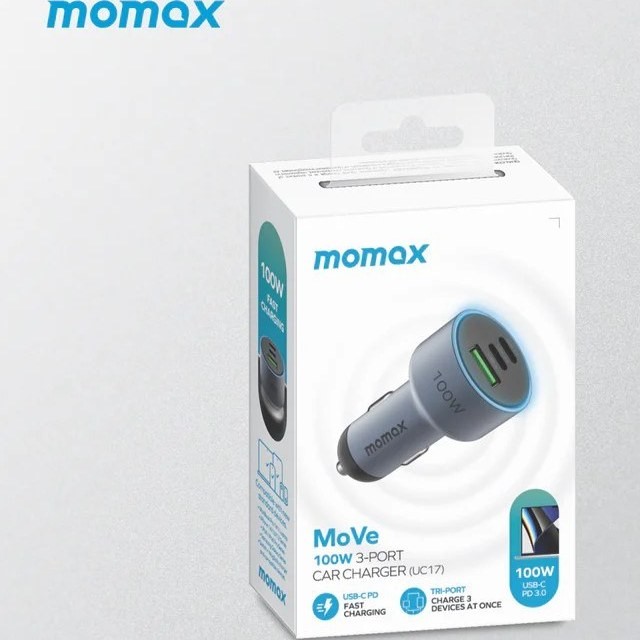شارژر فندکی سه پورت 100 وات مومکس Momax MoVe Car Charger UC17E