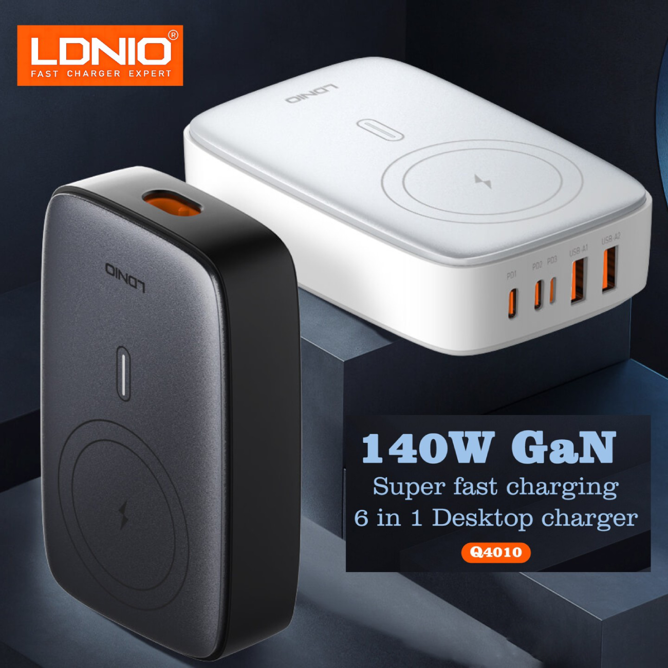 شارژر وایرلس رومیزی 5 پورت 140 وات الدنیو Q4010