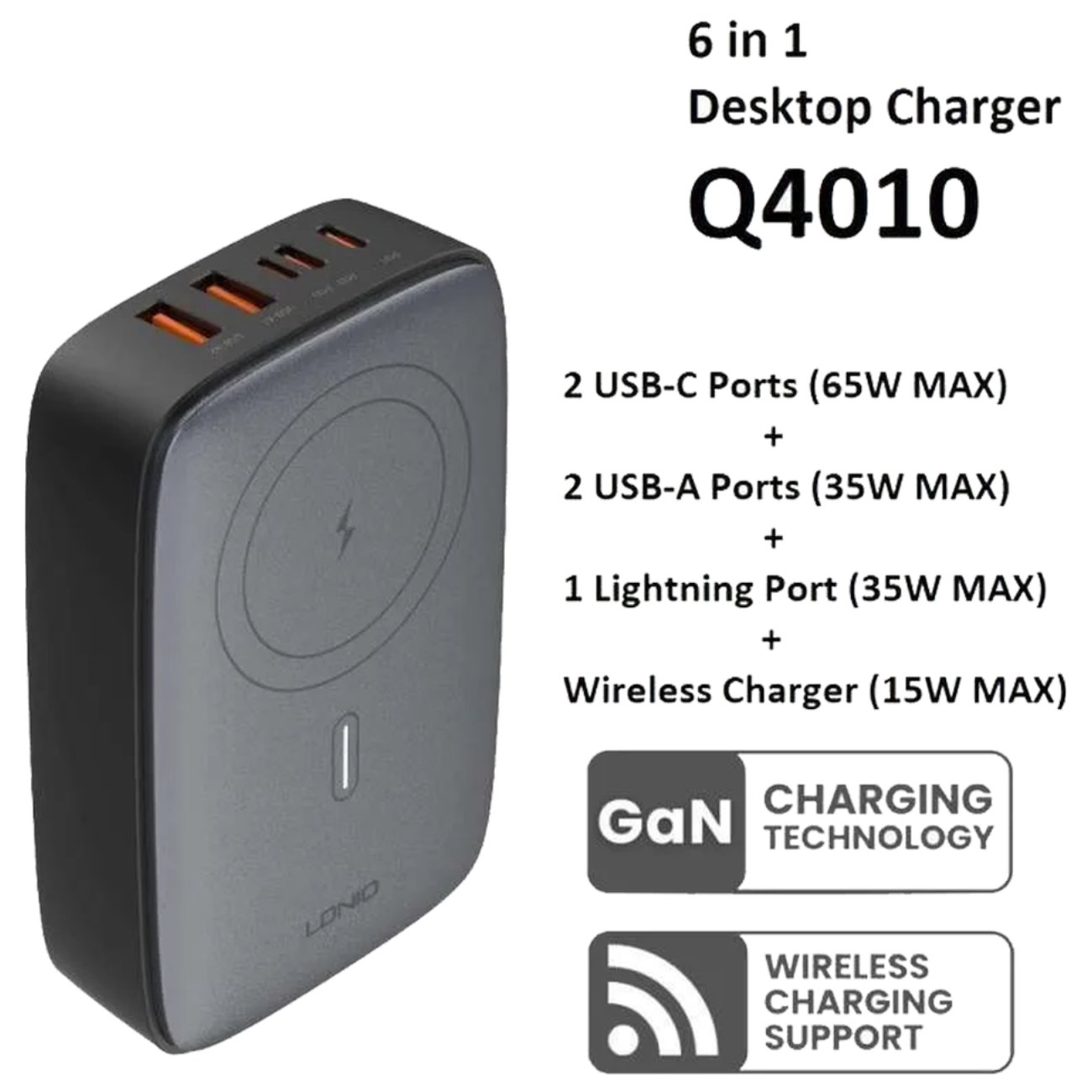 شارژر وایرلس رومیزی 5 پورت 140 وات الدنیو Q4010