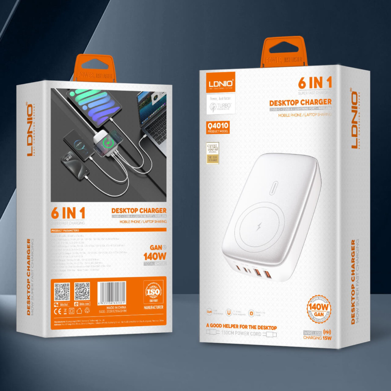 شارژر وایرلس رومیزی 5 پورت 140 وات الدنیو Q4010