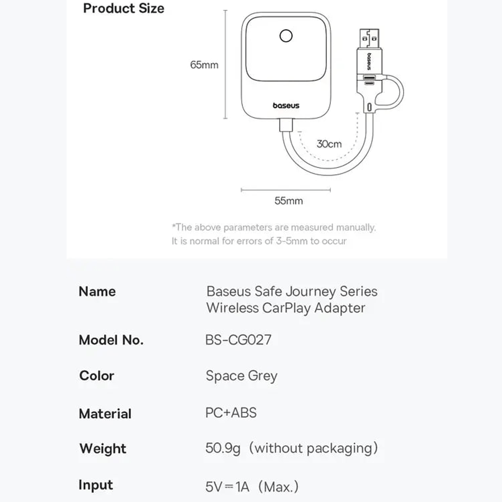 دانگل بلوتوث CarPlay خودرو بیسوس C10745100813-00 BS-CG027