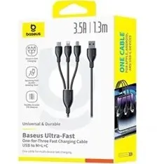 کابل سه سر 1.3 متر بیسوس Baseus 3.5A Ultra-Fast Charging Cable CB000161