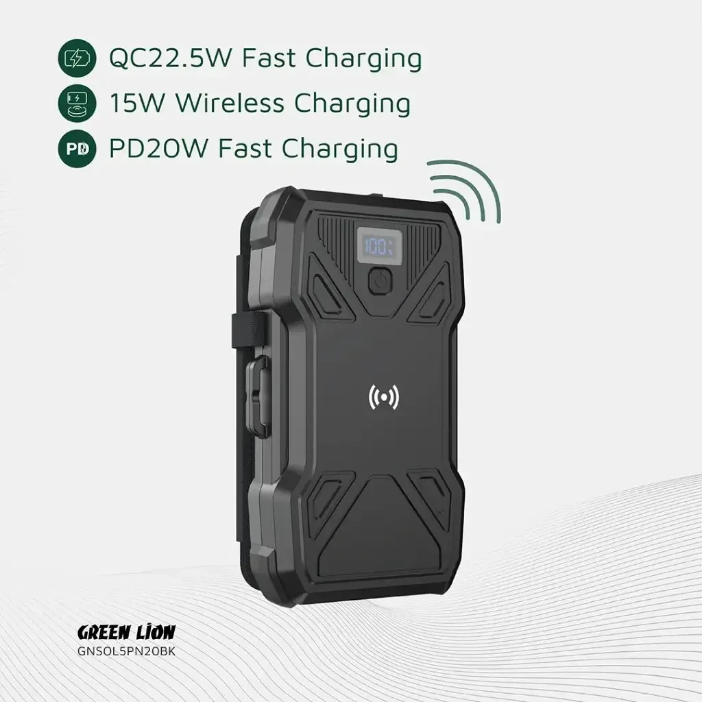 پاوربانک خورشیدی 5 پنل 20000 گرین لاین Green Lion Solar 5-Panel Power Bank GNSOL5PN20BK