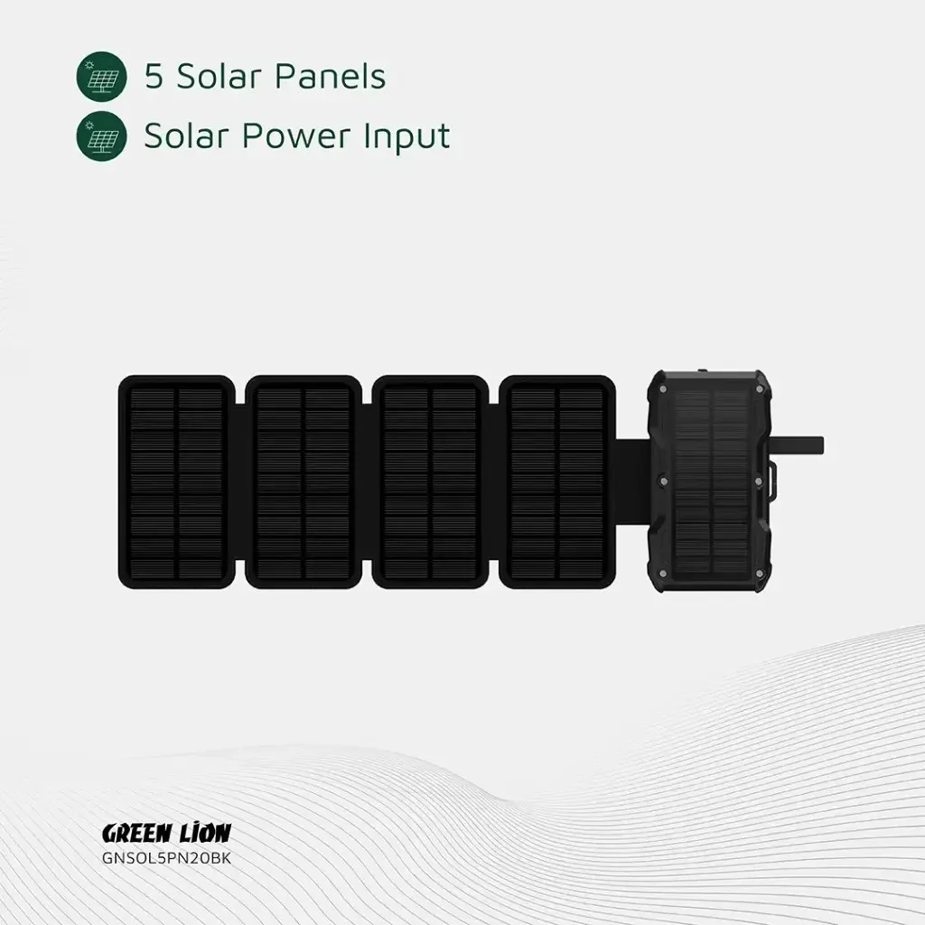 پاوربانک خورشیدی 5 پنل 20000 گرین لاین Green Lion Solar 5-Panel Power Bank GNSOL5PN20BK