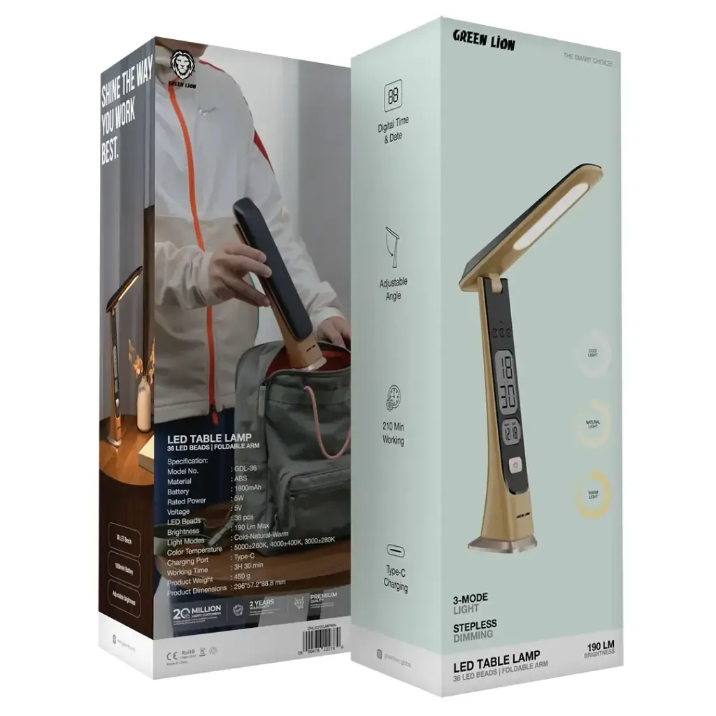 چراغ مطالعه شارژی گرین لاین Green Lion Led Table Lamp GNLEDTELMPWN