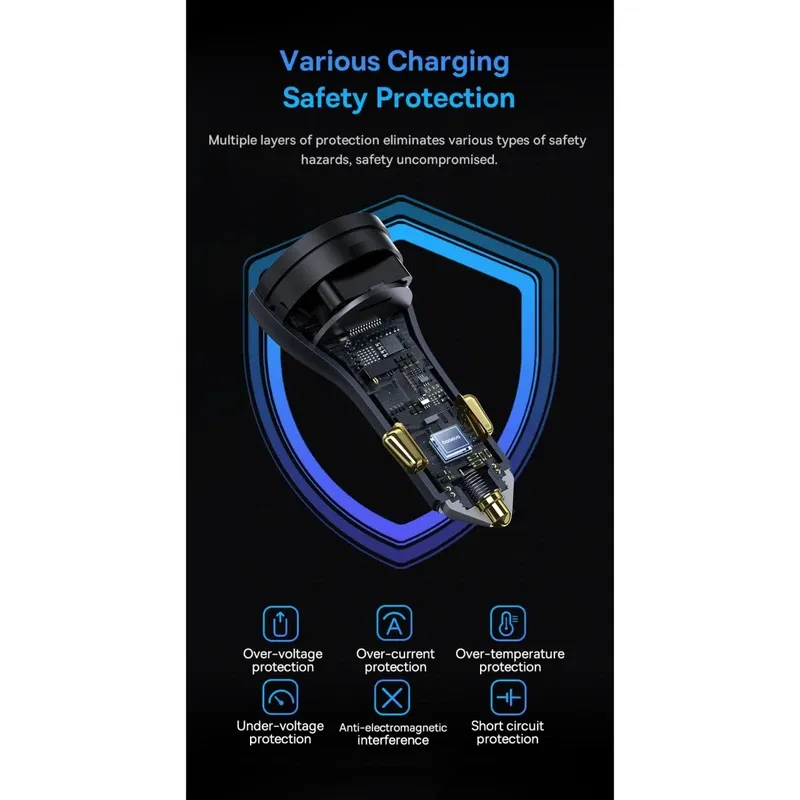 شارژر فندکی 65 وات 3 پورت بیسوس Baseus 65W Golden Contactor Pro Gan Chip CCJDZ65-UCC