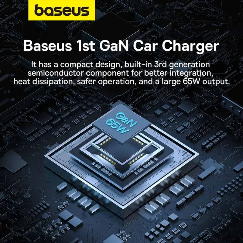 شارژر فندکی 65 وات 3 پورت بیسوس Baseus 65W Golden Contactor Pro Gan Chip CCJDZ65-UCC
