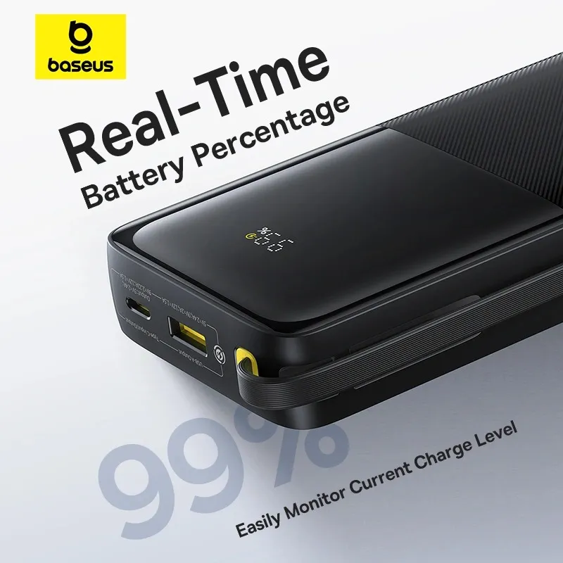 پاوربانک 20وات 10000 با کابل بیسوس Baseus Power Bank Bipow 2 With Cable PPBD2-1W20