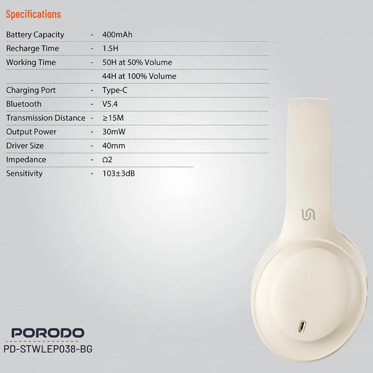 هدفون بلوتوثی 5.4 و سیمی پورودو PD-STWLEP038