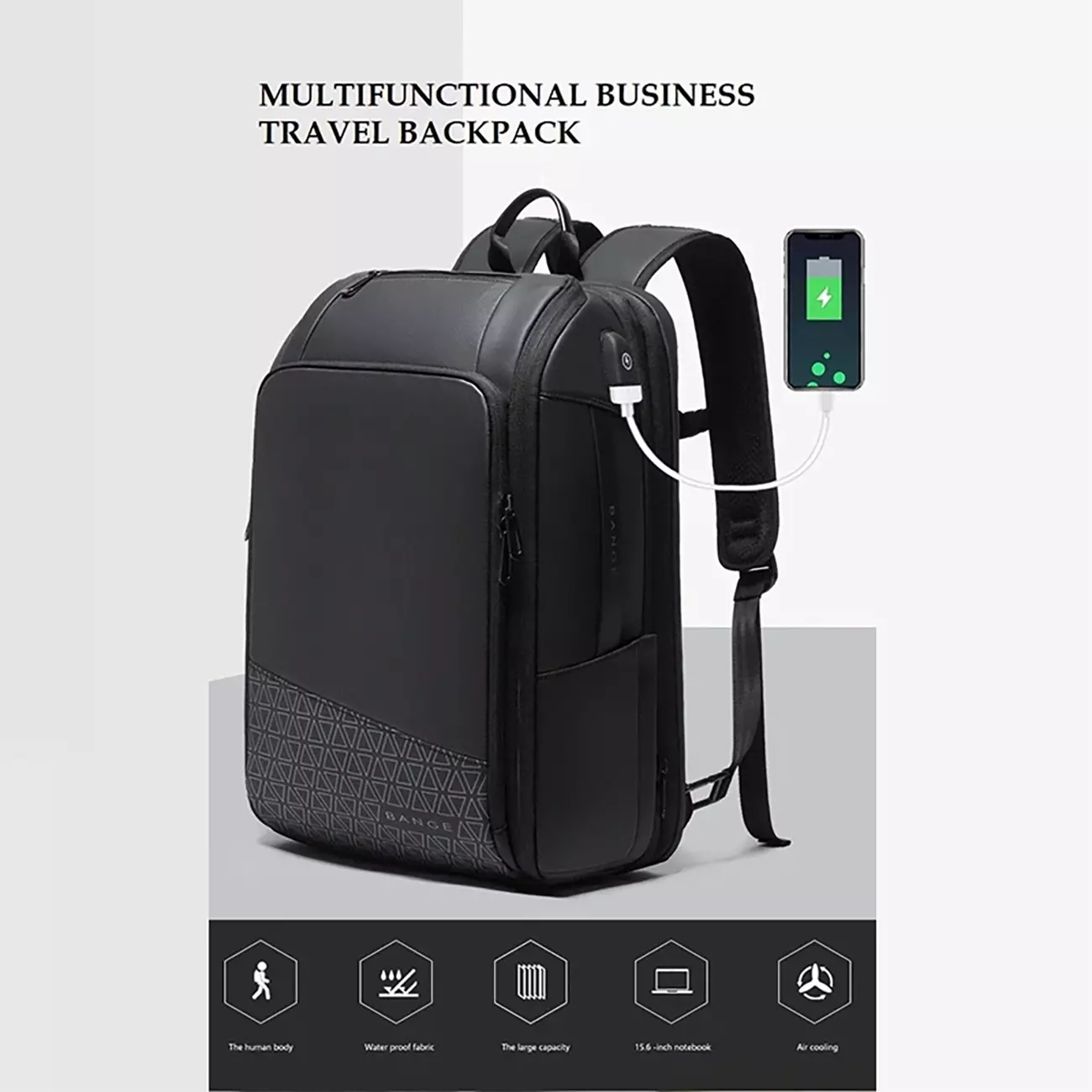 کوله پشتی مسافرتی لپ تاپ 15.6 اینچ با پورت USB و ظرفیت 54 لیتر بنج BANGE 22005D