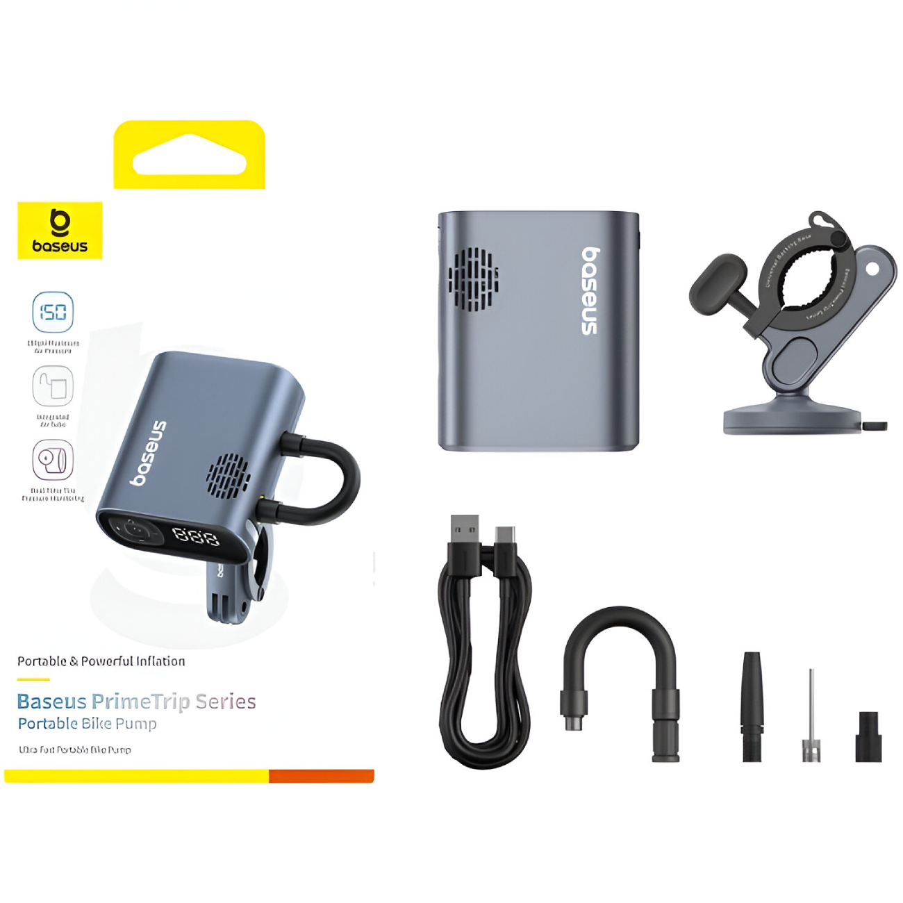 پمپ باد دیجیتالی شارژی دوچرخه و موتورسیکلت‌ با چراغ قوه قابل حمل بیسوس C11169000121-00