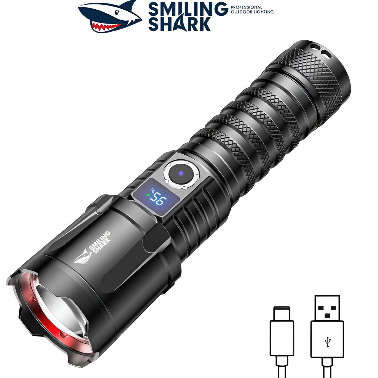 چراغ قوه دیجیتالی شارژی ضدآب و پاوربانک اسمایلینگ شارک SD-7005