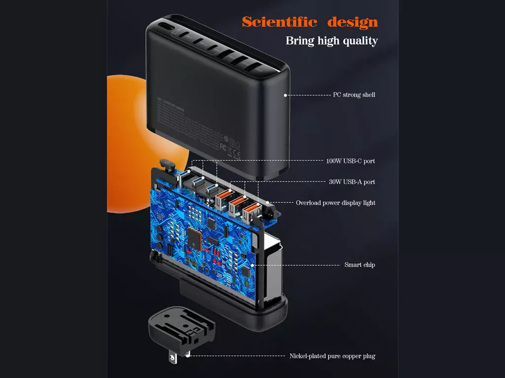 شارژر دیواری سوپر فست شارژ تایپ سی و یو اس بی 140 وات الدینیو LDNIO A6140C 140W GaN Super Fast Desktop Charger