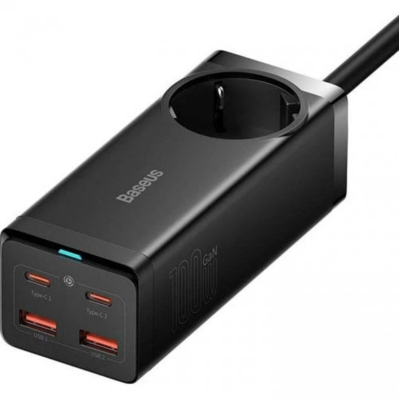 فروش چندراهی برق یک سوکت، دو یو اس بی و دو تایپ سی 100 وات شارژ سریع رومیزی بیسوس