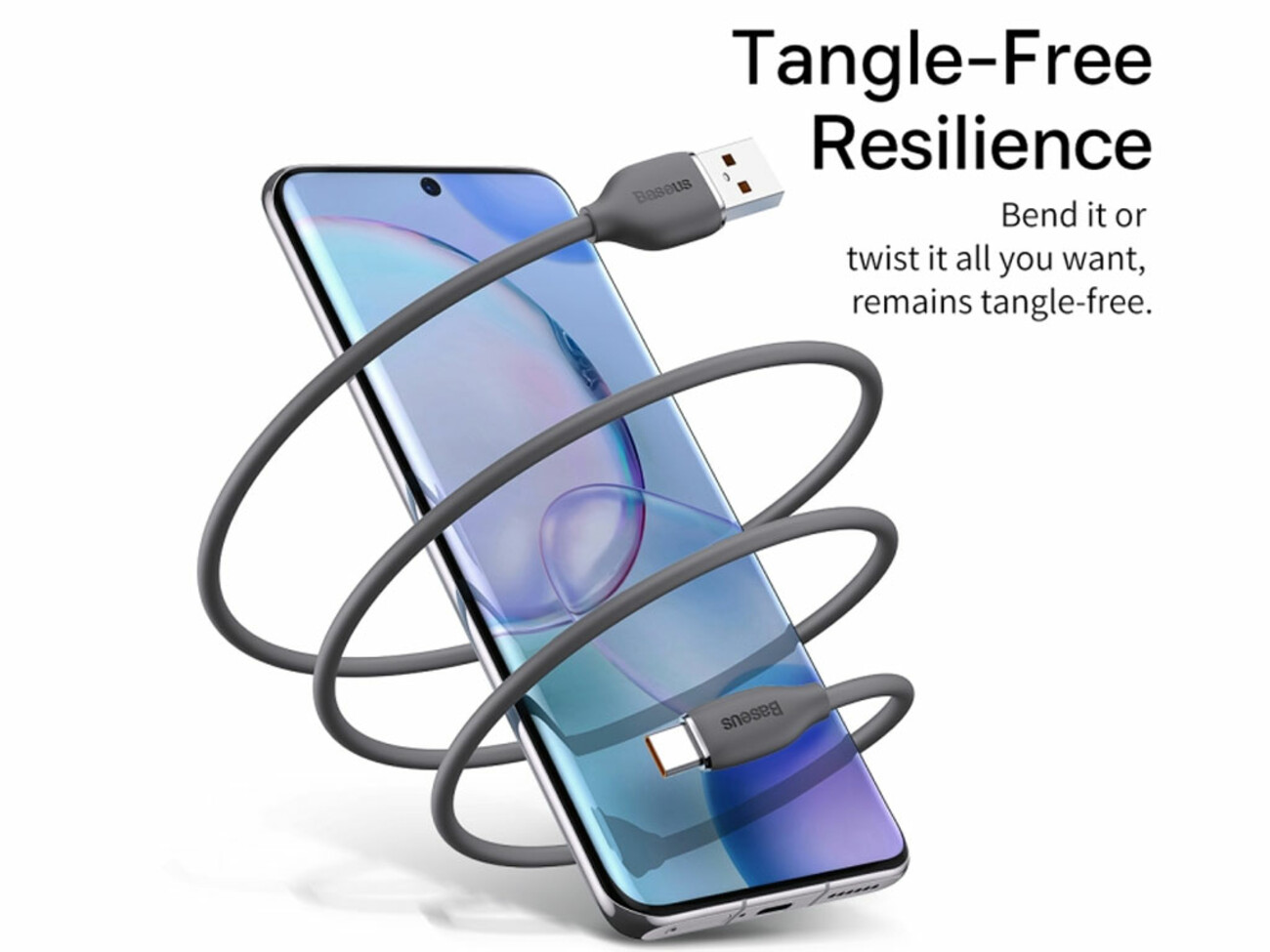 کابل شارژ سریع یواس‌بی به تایپ‌سی طول  2متر با توان100وات بیسوس Baseus USB to Type-C fast charging cable 2 meters long with 100 watts power CAGD010103
