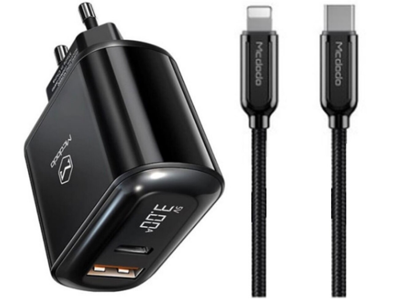 کابل تایپ سی به لایتنینگ و آداپتور فست شارژ 20 وات مکدودو Mcdodo PD+QC Travel Charger CH-717