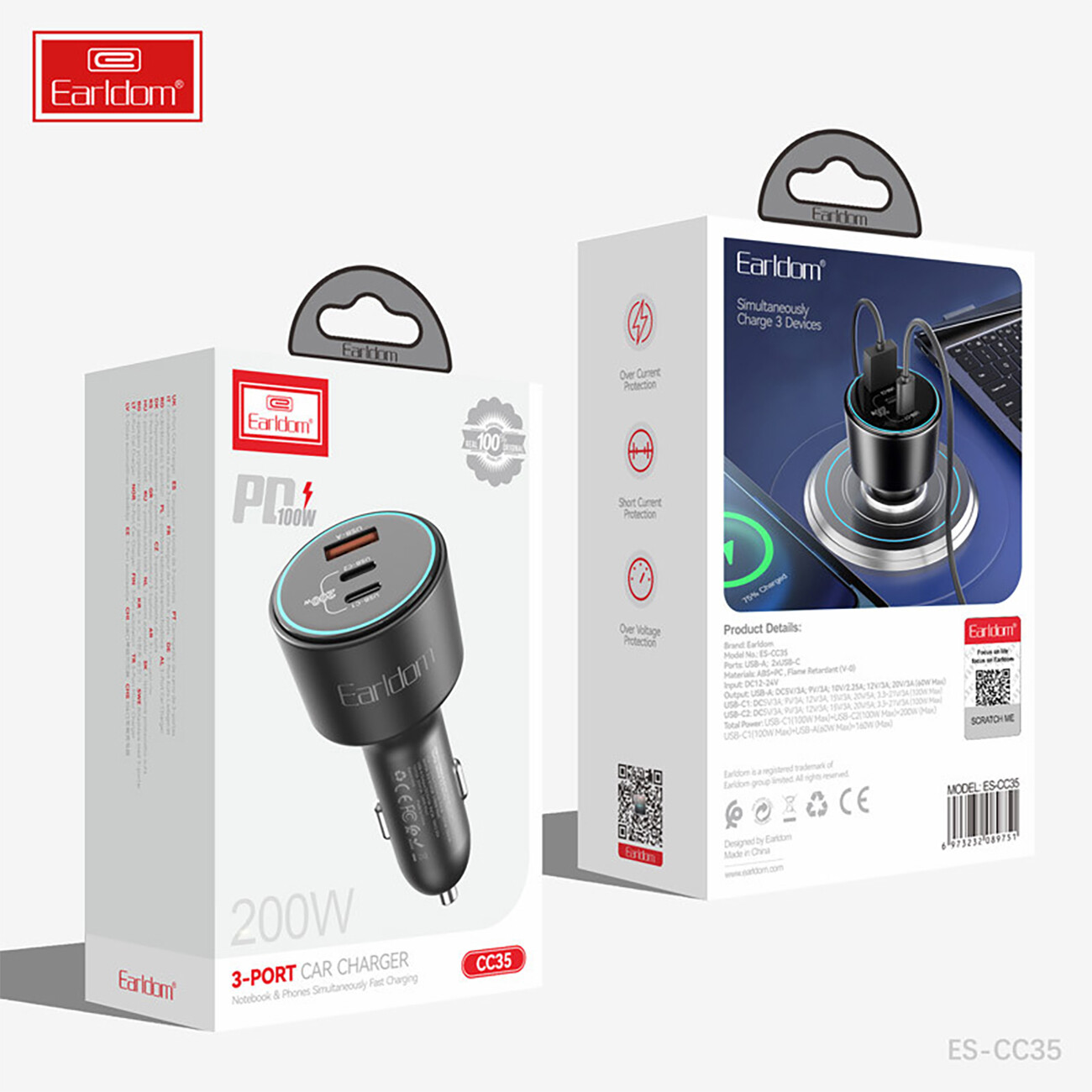 قیمت شارژر فندکی فست شارژ ماشین تایپ سی و یو اس بی 100 وات ارلدام