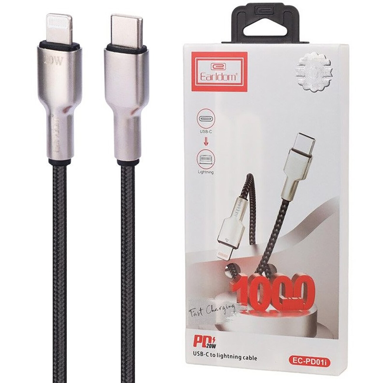 کابل شارژ سریع تایپ سی به لایتنینگ 20 وات 1 متری ارلدام EC-PD01i