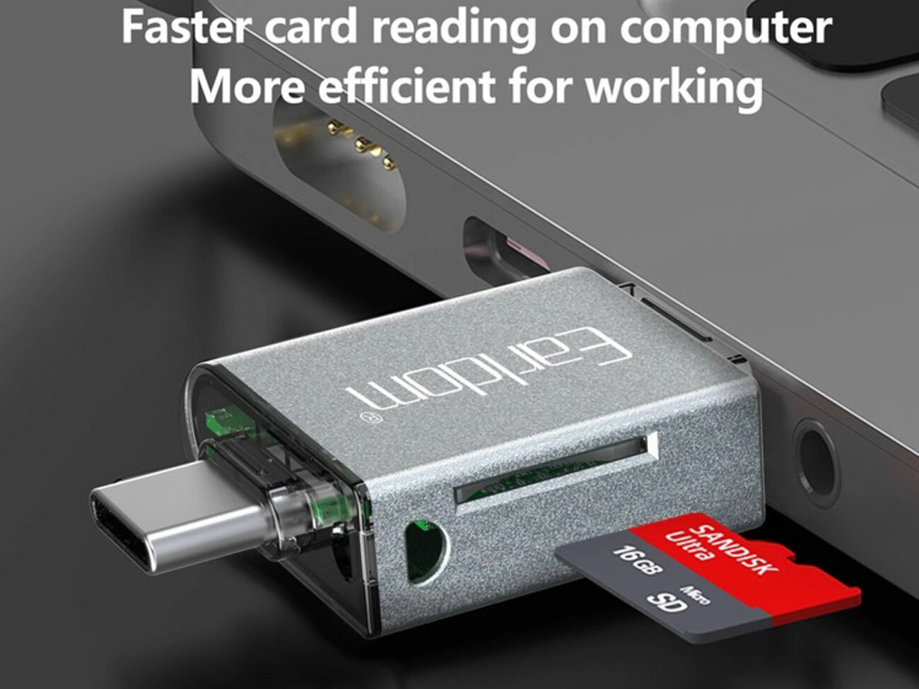 خرید رو ریدر و اوتی‌جی دو سر تایپ سی و لایتنینگ ارلدام Earldom 4-in-1 Mini Aluminium USB3.0 Card Reader