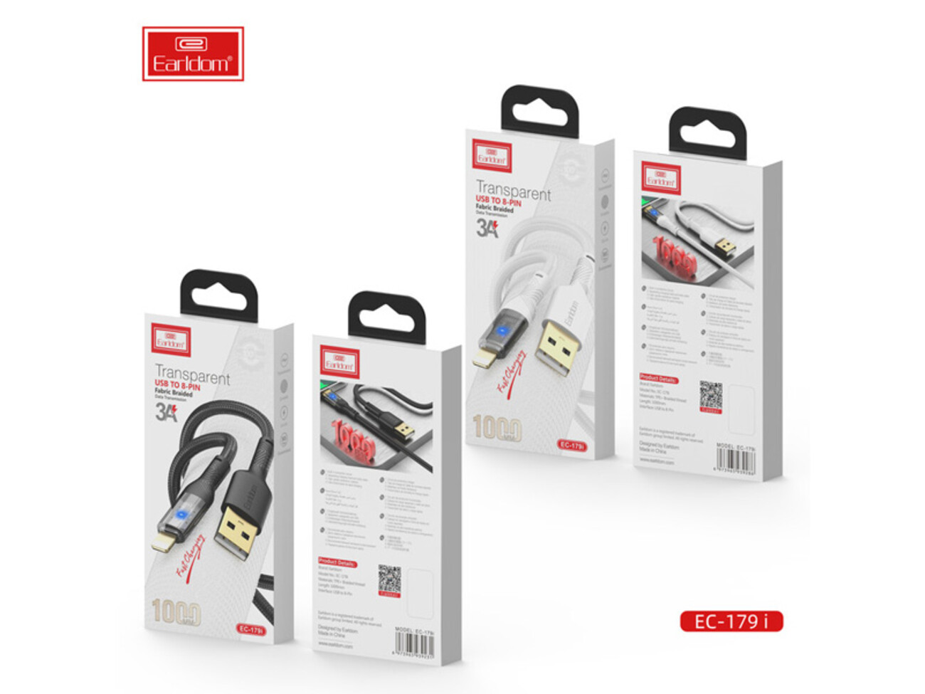 خرید بهترین کابل شارژ سریع یو اس بی به لایتنینگ 3.0 آمپر یک متری ارلدام Earldom EC-179i Lightning cable 3.0A 1.0m