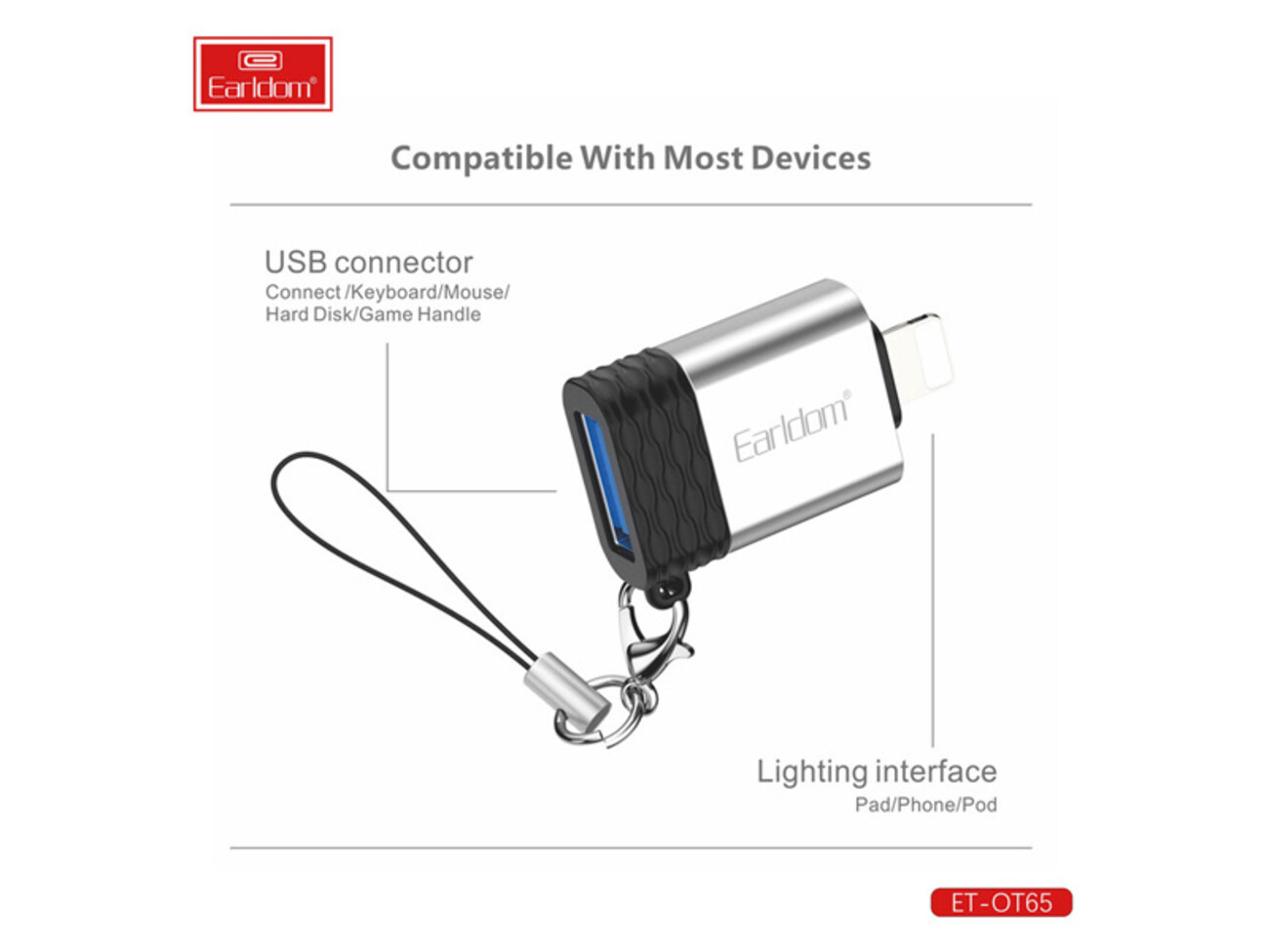 خرید ارزانترین مبدل اوتی‌جی آیفون یواس‌بی به لایتنینگ ارلدام EARLDOM OTG Lightning Model ET-OT65
