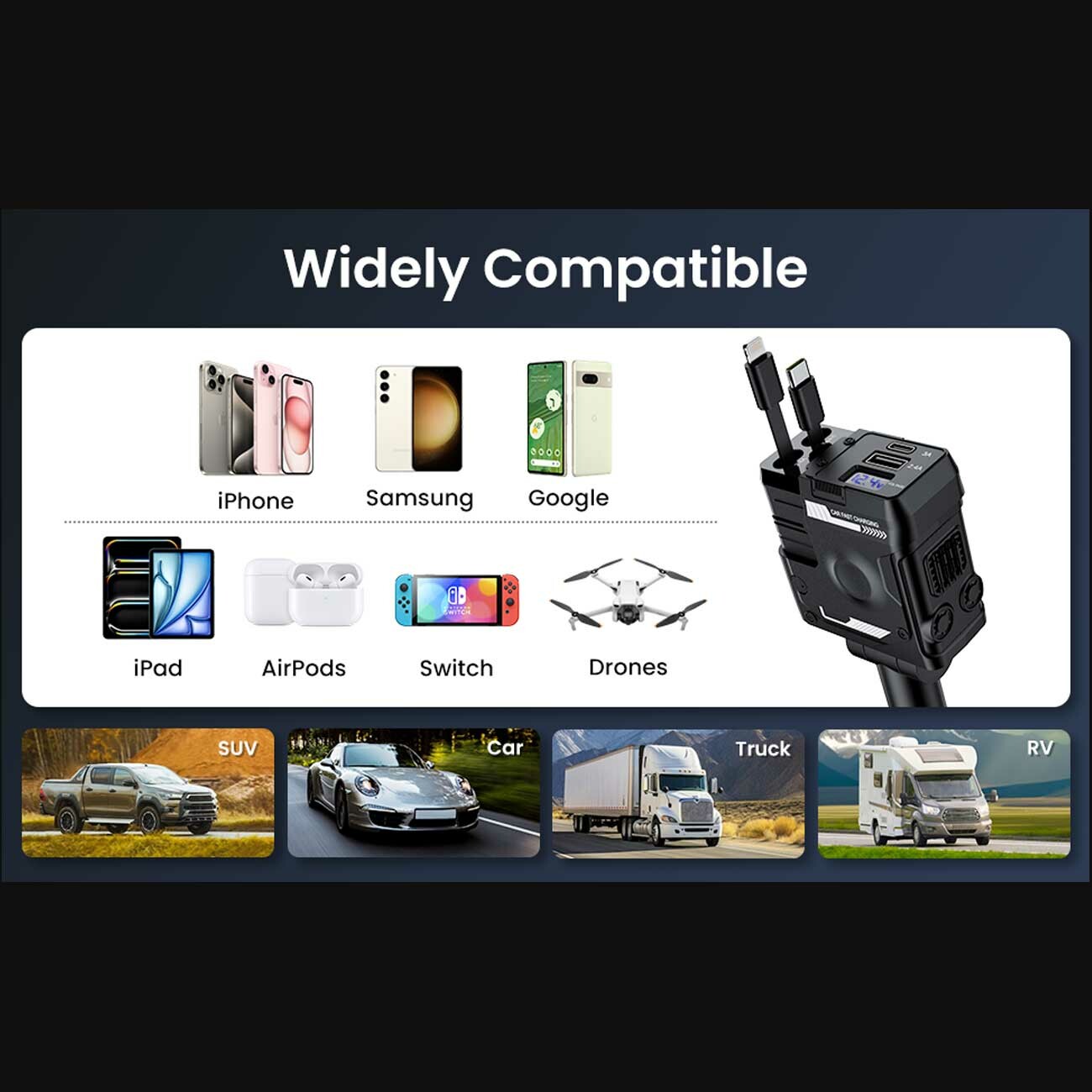شارژر فندکی  104 وات Type-C، Lightning، USB-A ایکس او با سازگاری بالا