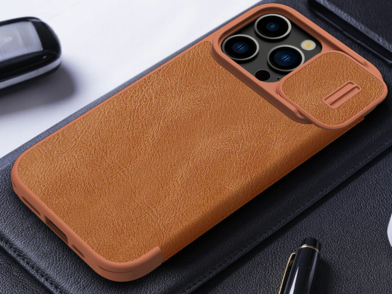 کیف کویین آیفون 15 پرو مکس نیلکین Nillkin Apple iPhone 15 Pro max Qin Pro leather case