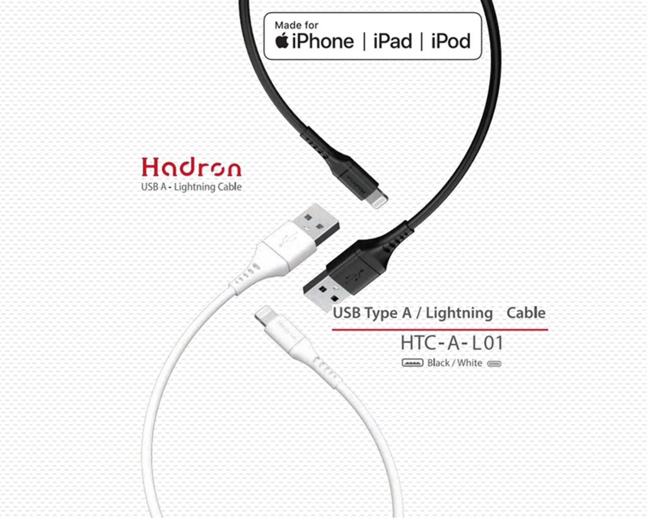 کابل شارژ لایتنینگ هادرون Hadron HTC-A-L01 USB A Lightning Cable