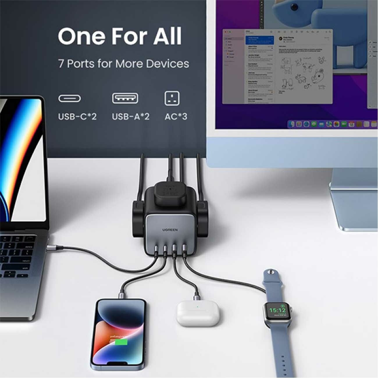 چندراهی برق 2500 وات سه سوکت، دو USB و دو Type-C  فست 65 وات یوگرین