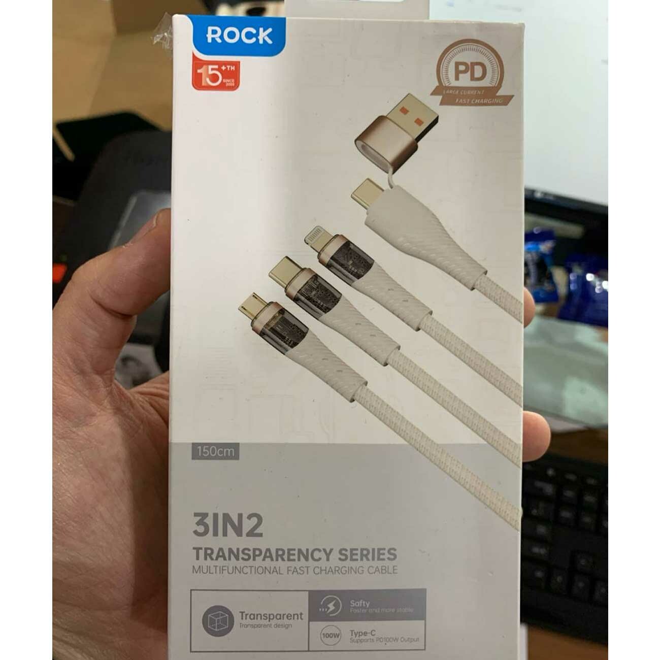 ROCK RCB0860 G20 transparent 2-to-3 fast charging data cable