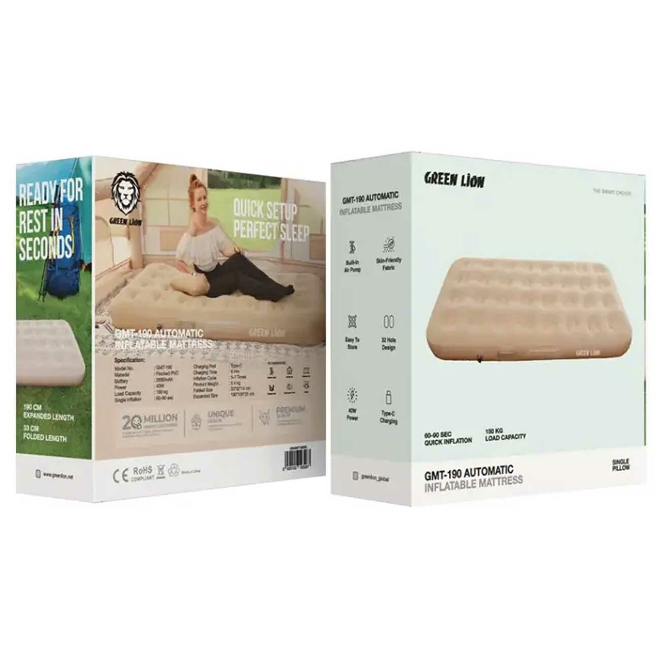 خرید تشک کمپینگ بادی یک نفره خودکار گرین لاین با پمپ شاٰرژی