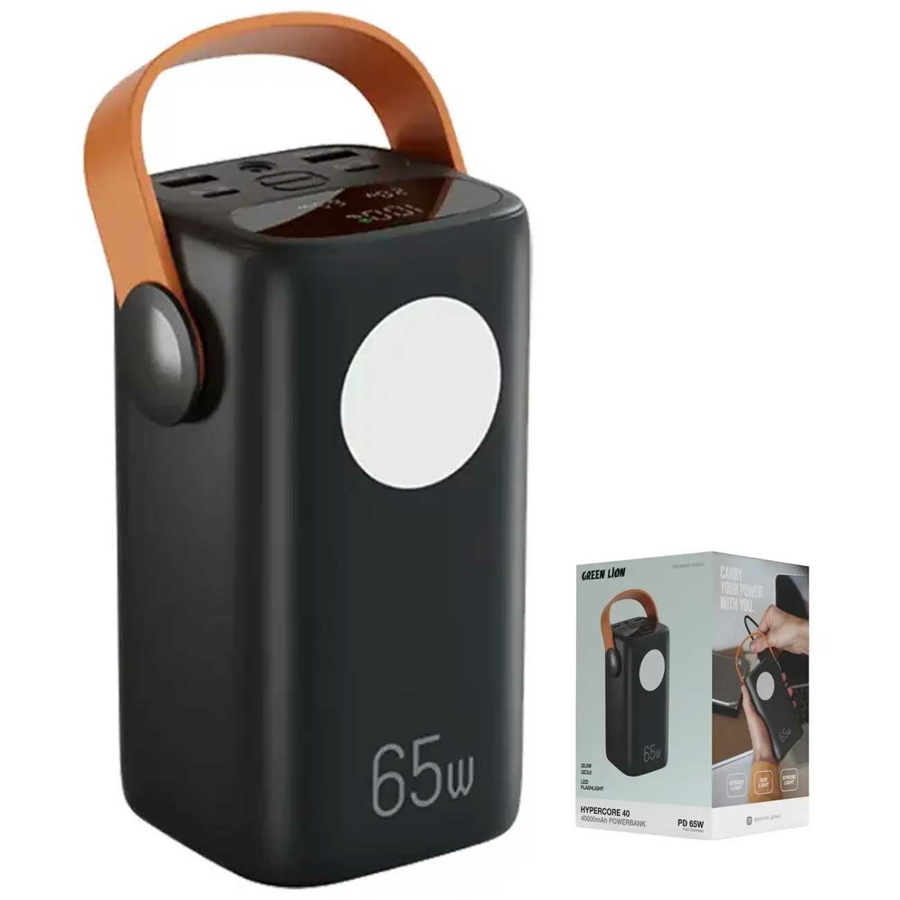 پاوربانک قدرتمند 40000 میلیآمپر 65 وات Type-C و USB گرینلاین GNHYPCO40BK