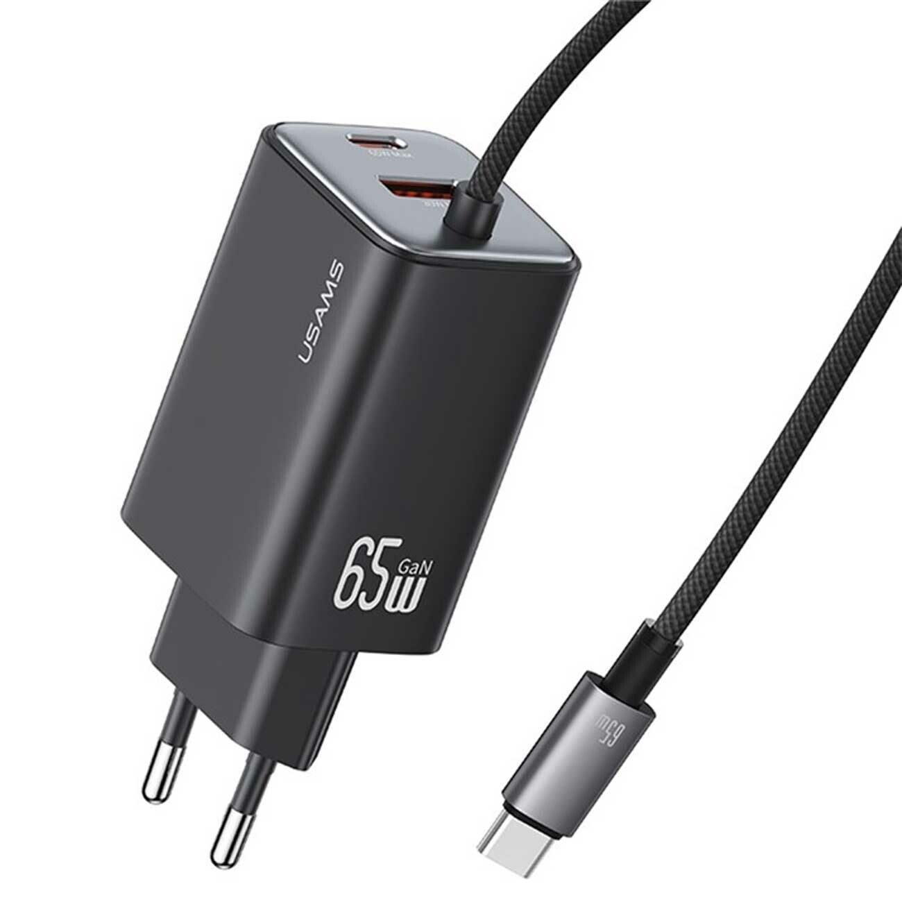 شارژر دیواری تایپ سی 65 وات و کابل شارژ تایپ سی یوسامز  CC266 PD65W