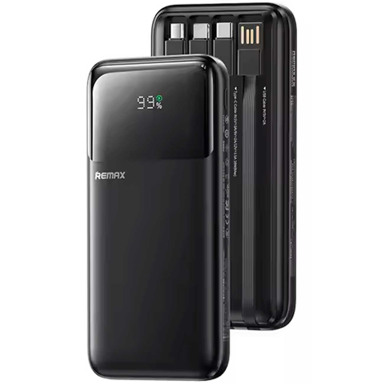 پاوربانک 20000 شارژ سریع 22.5 وات ریمکس با کابل‌های داخلی FCP-2