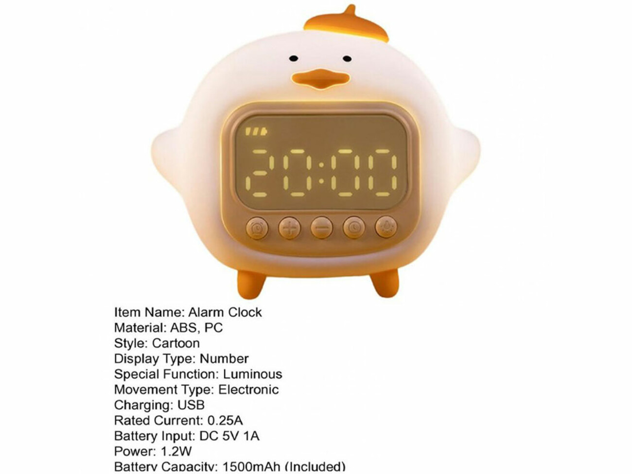 خرید چراغ خواب سیلیکونی و ساعت زنگ‌دار دیجیتالی فانتزی رومیزی C15 Cartoon Duck Alarm Clock Silicone Night Light