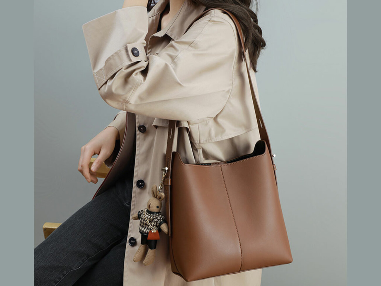 کیفیت کیف دوشی زنانه با ظرفیت بزرگ New Women's Leather Bucket Bag Large Capacity