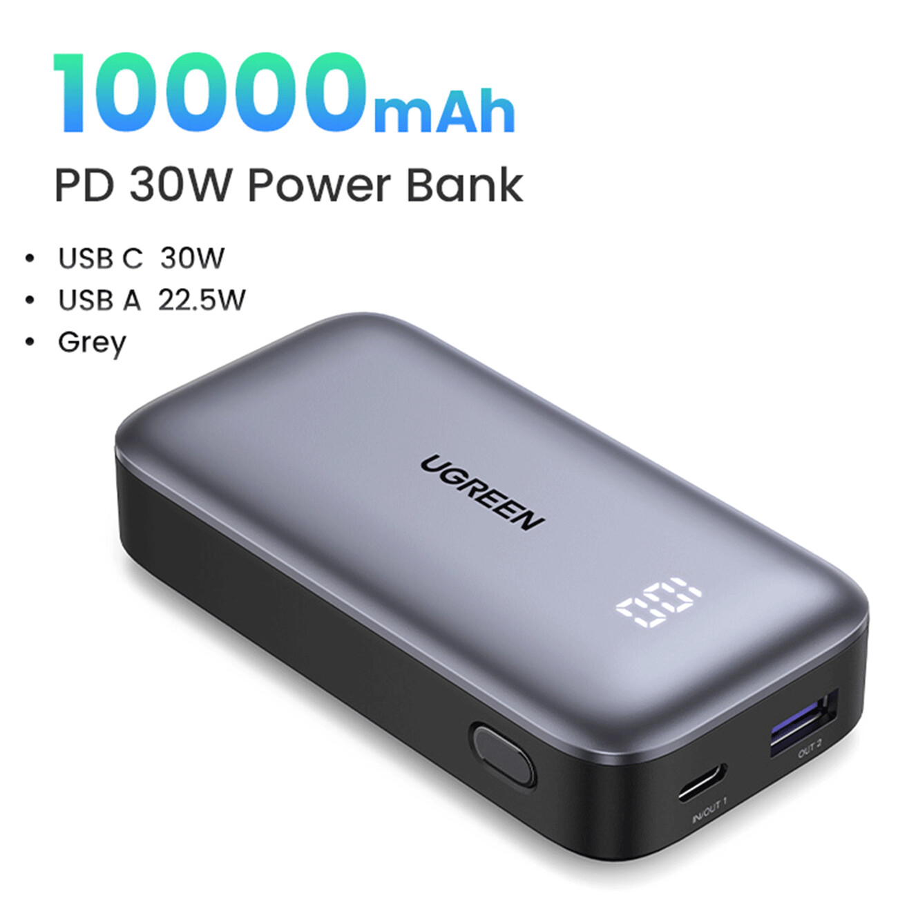 خرید پاوربانک شارژ سریع تایپ سی و یو اس بی 30 وات 10000 یوگرین