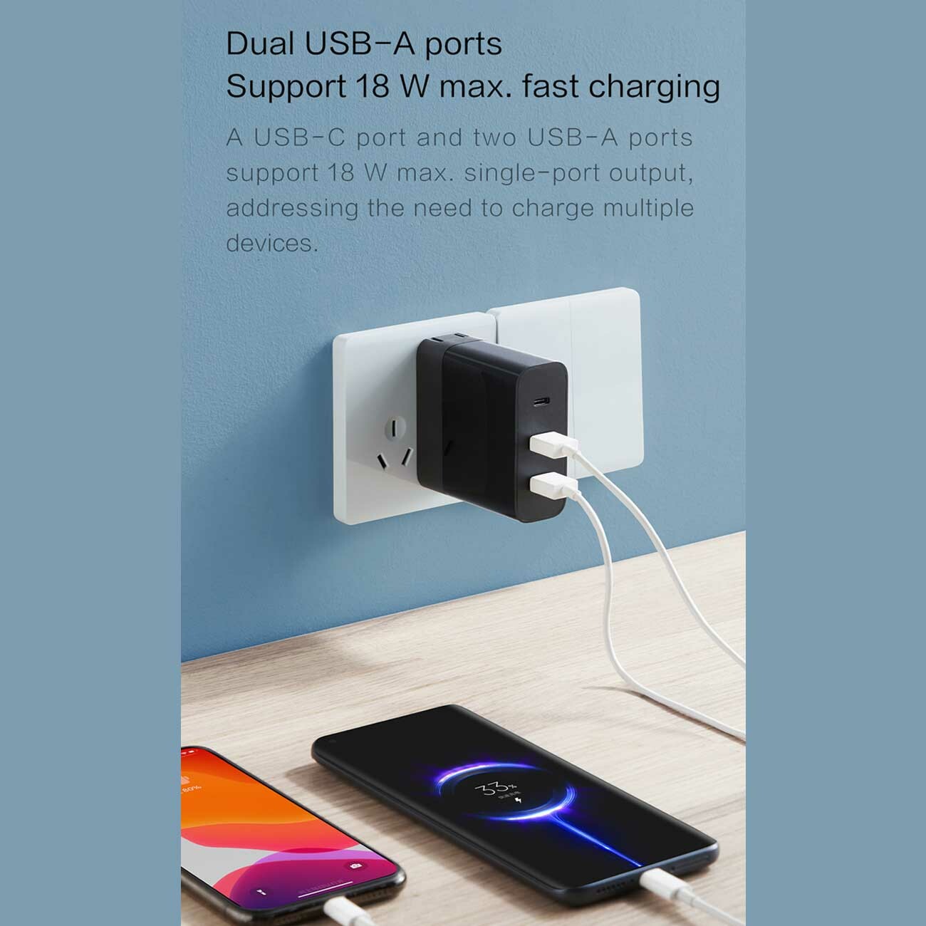 شارژر دیواری سه پورت تایپ‌سی و یواس‌بی 65 وات ZMI TravelPort HA833