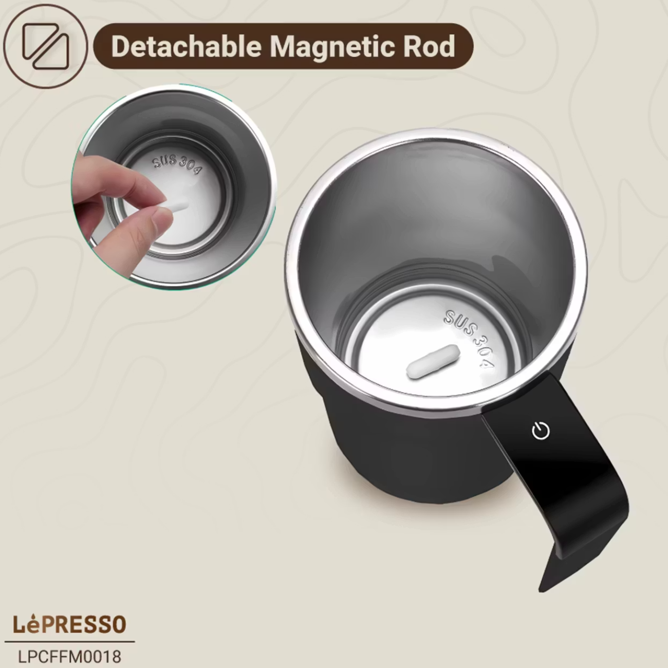 ماگ همزن‌دار مغناطیسی خودکار شارژی 380 میلی‌لیتری لپرسو LPCFFM0018