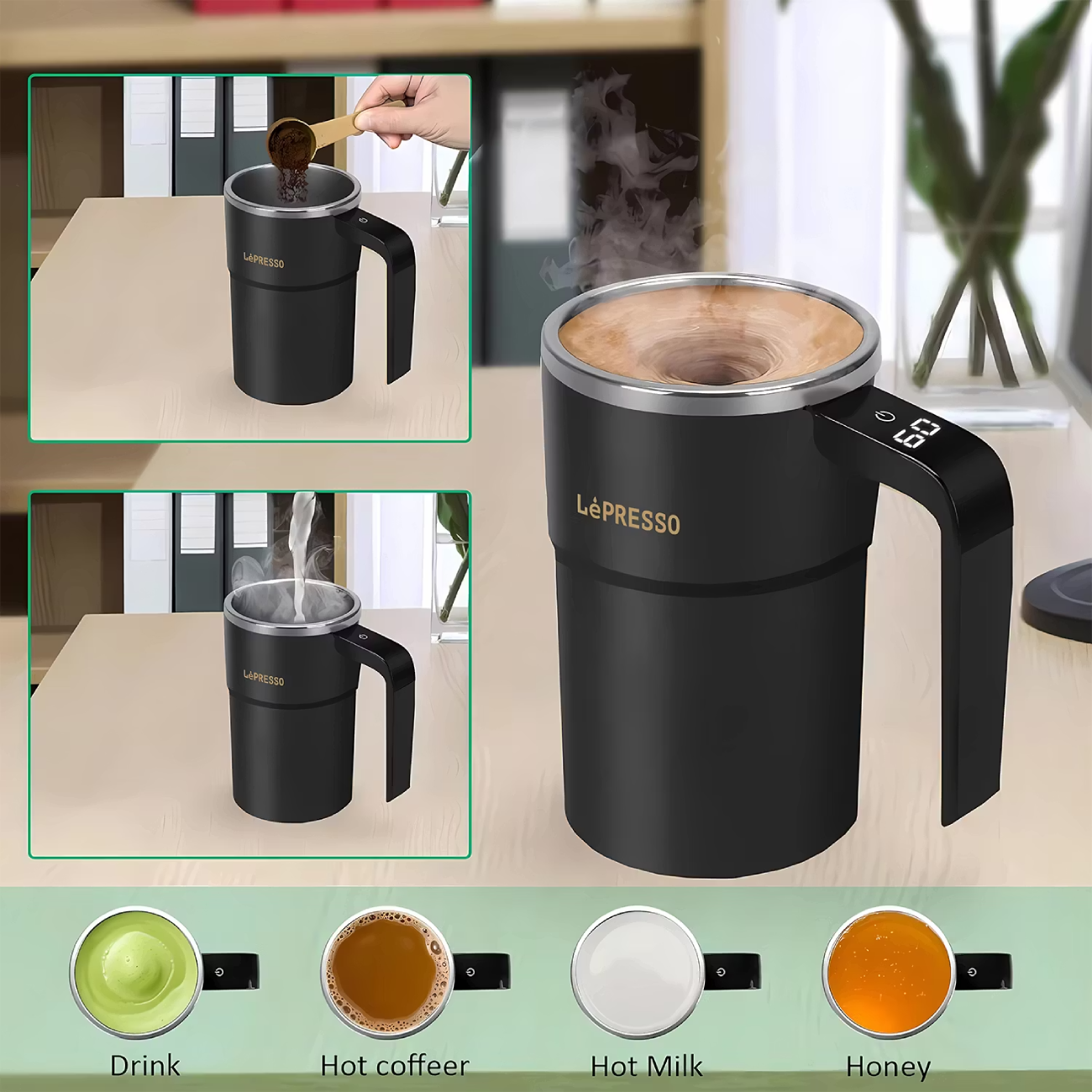 ماگ همزن‌دار مغناطیسی خودکار شارژی 380 میلی‌لیتری لپرسو LPCFFM0018