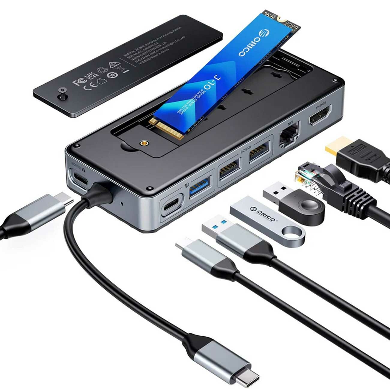 آداپتور تایپ‌سی 8 پورت اوریکو با محفظه SSD