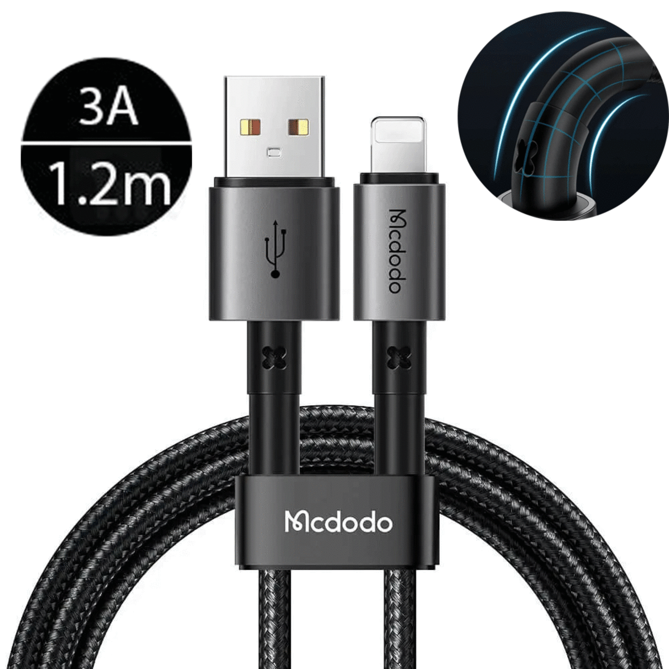 کابل شارژ یو‌اس‌بی به لایتنینگ 3 آمپر1.2 متری مک‌دودو CA-3580