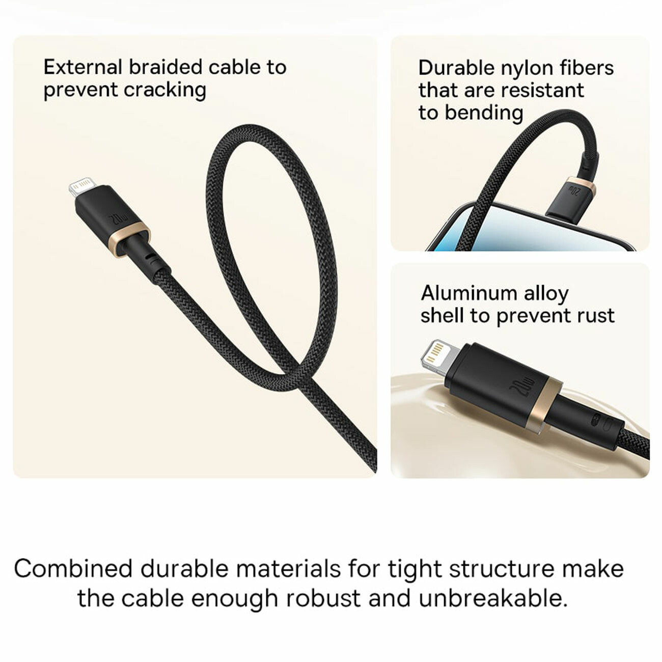 خرید کابل شارژ سریع تایپ سی به لایتنینگ 20 وات 1متری بیسوس
